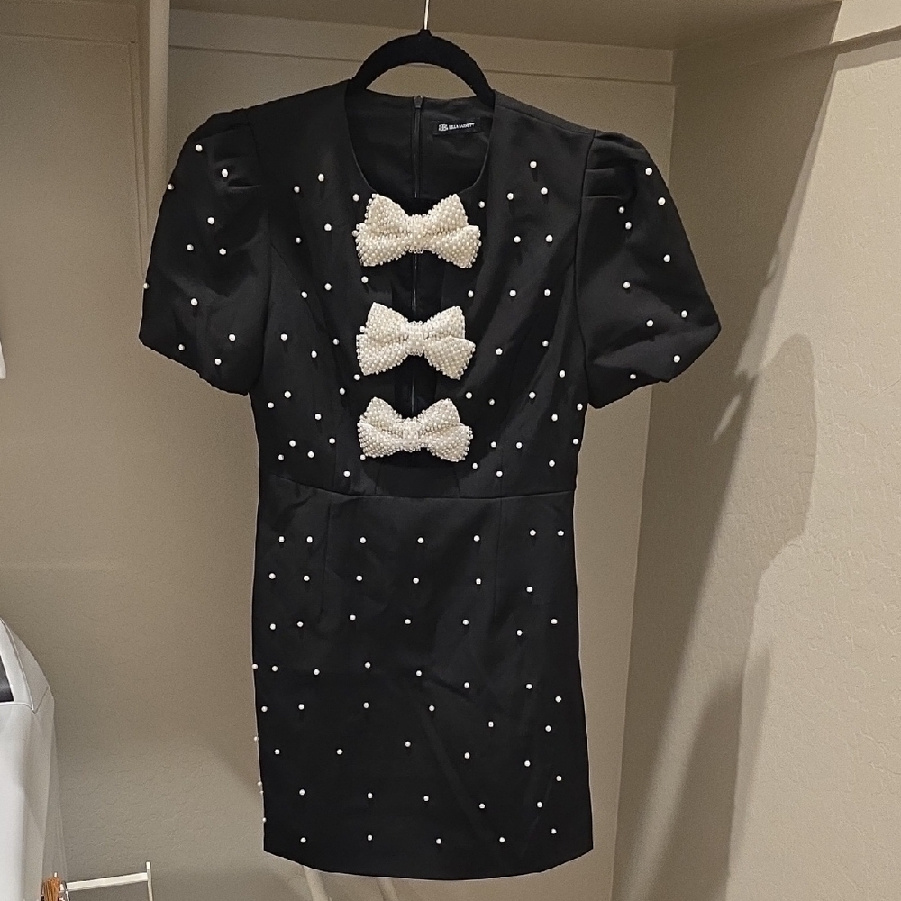 Black Dress with Pearl Bows